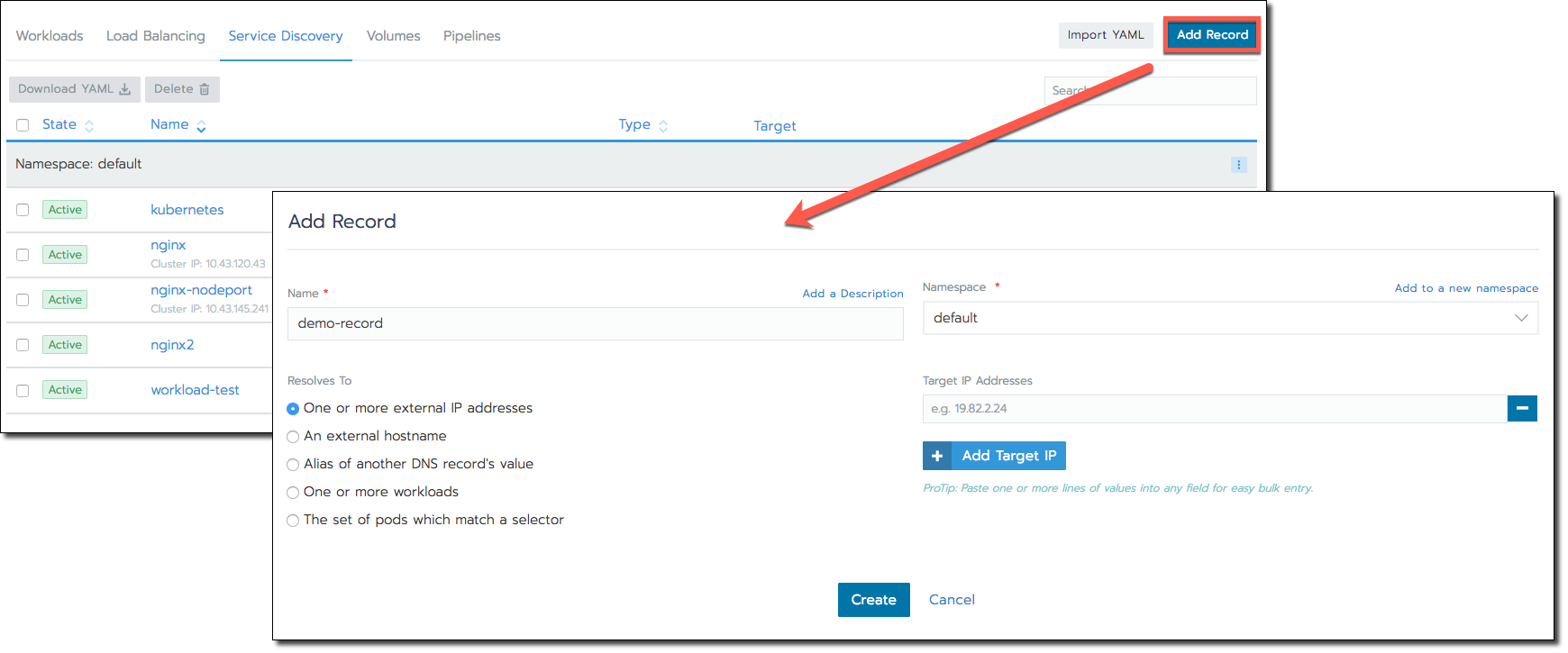 Add Service Discovery Record